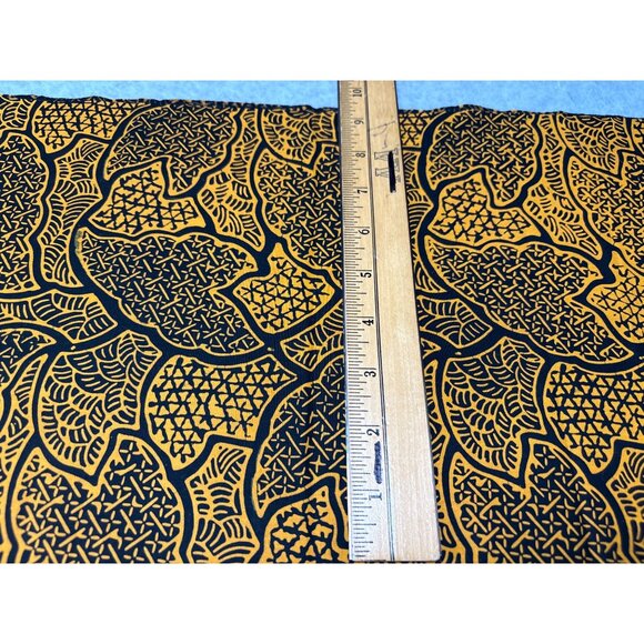 Handmade Batik Fabric 18x20 Inches Navy & Yellow Leaf Pattern Cotton Sewing & Cr - Picture 3 of 5